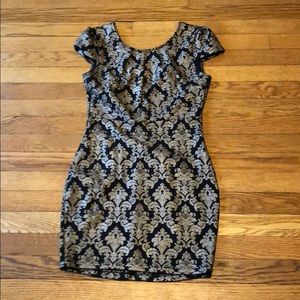 Black and gold mini dress